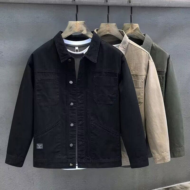 Spring And Autumn Leisure Short Solid Color Denim Coat Men's Business Shirt Jacket Simple Top - Jo-Bolt-Store