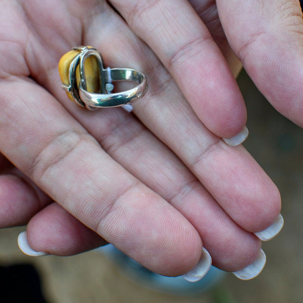 Sterling Silver Baltic Amber Ring Giltine, Size 18 - Jo-Bolt-Store