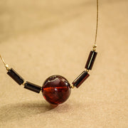 Gold Plated String Baltic Amber Neckless Saulelydis
