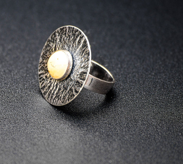 White Amber Silver Ring Piratas, One Size - Jo-Bolt-Store