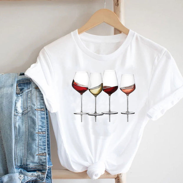 Women Printing Clothing Wine Lady Short Sleeve Casual - Jo-Bolt-Store