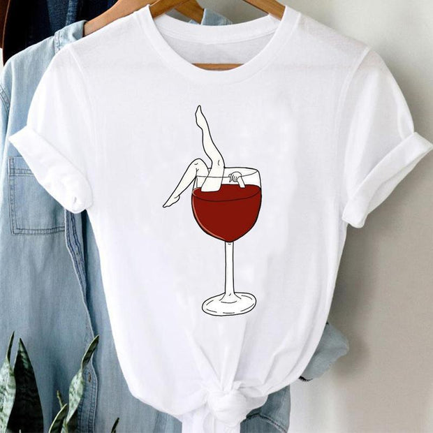 Women Printing Clothing Wine Lady Short Sleeve Casual - Jo-Bolt-Store
