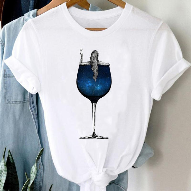 Women Printing Clothing Wine Lady Short Sleeve Casual - Jo-Bolt-Store