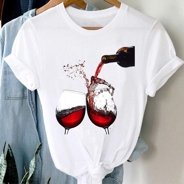 Women Printing Clothing Wine Lady Short Sleeve Casual - Jo-Bolt-Store