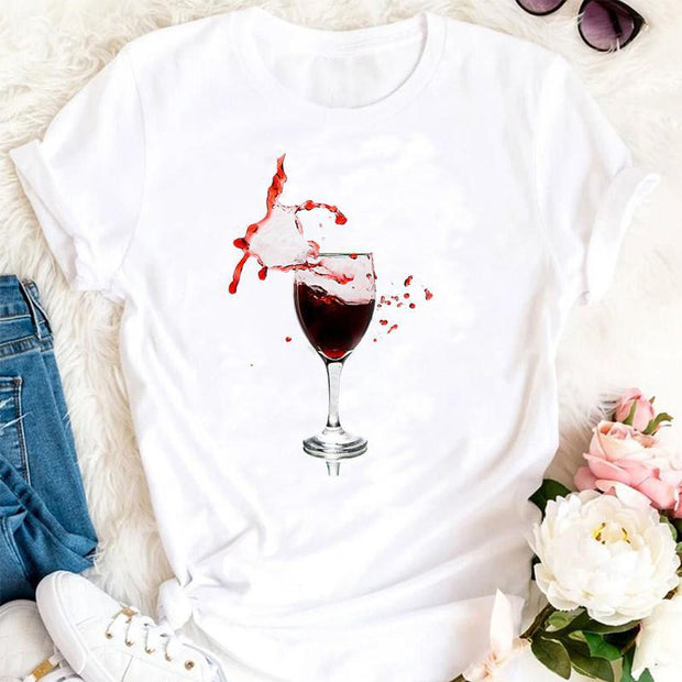 Women Printing Clothing Wine Lady Short Sleeve Casual - Jo-Bolt-Store
