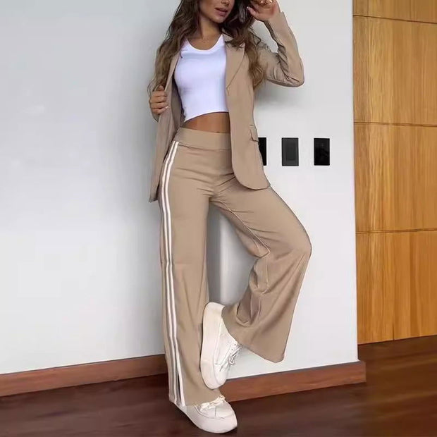 Women's Casual Polo Collar Suit Wide-leg Pants Two-piece Suit - Jo-Bolt-Store