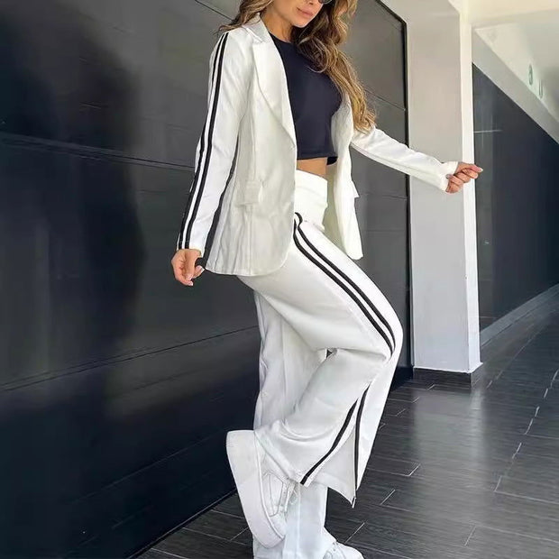 Women's Casual Polo Collar Suit Wide-leg Pants Two-piece Suit - Jo-Bolt-Store