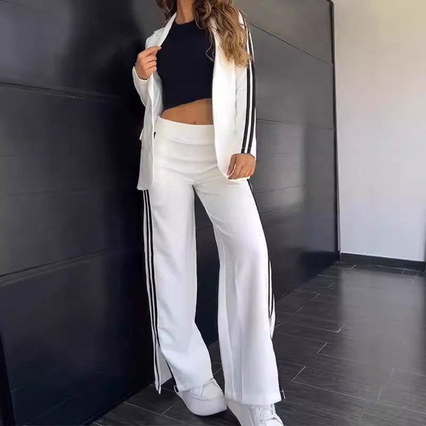 Women's Casual Polo Collar Suit Wide-leg Pants Two-piece Suit - Jo-Bolt-Store