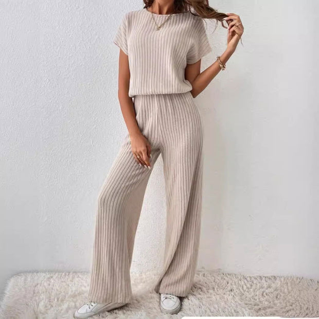 Women's Knitted Loose Wide-leg Pants Two-piece Suit - Jo-Bolt-Store