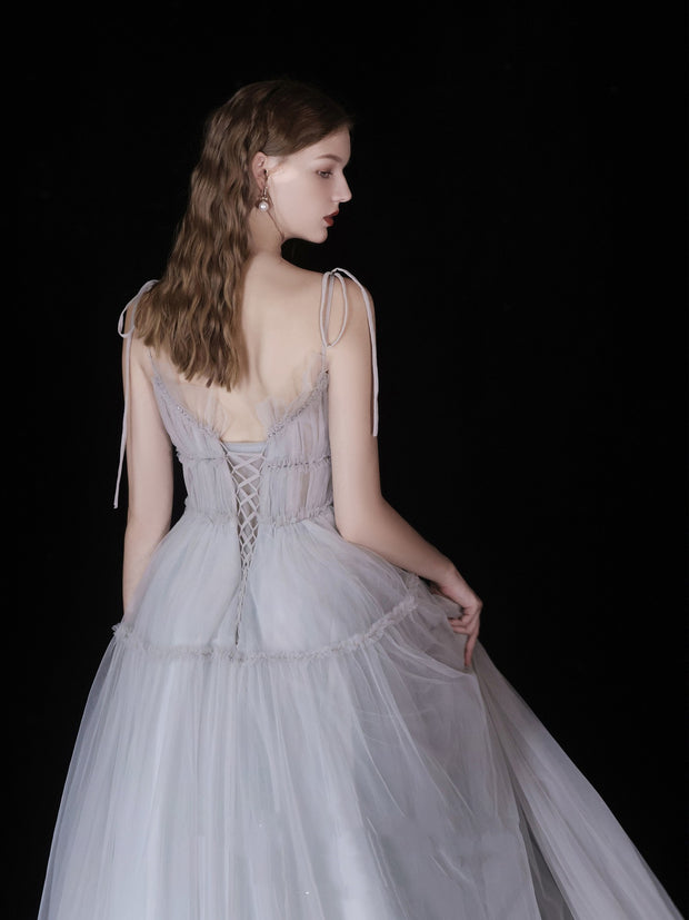 The Ethereal Gray Blue Tulle Gown