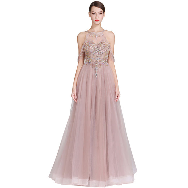 Gilded Bloom: The Beaded Tulle Maxi Gown