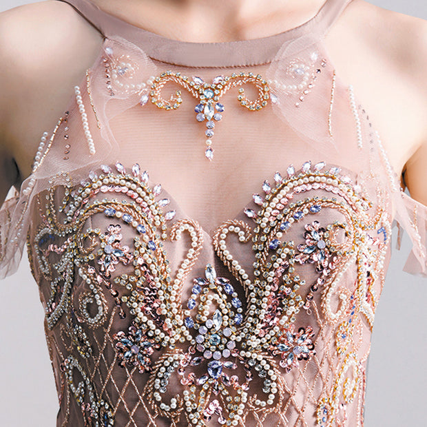 Gilded Bloom: The Beaded Tulle Maxi Gown