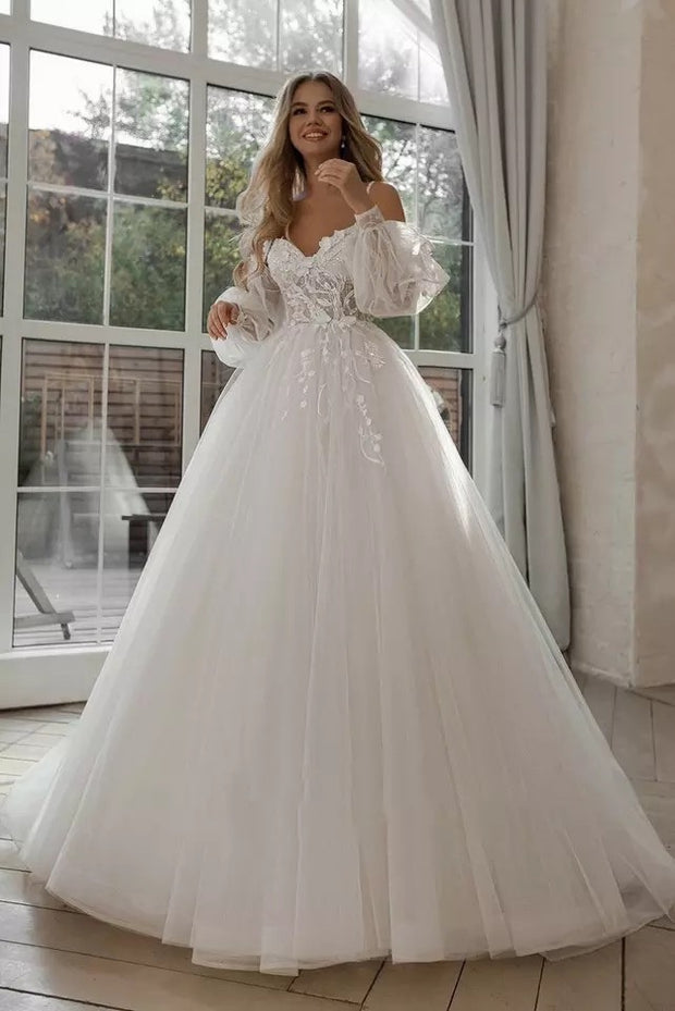 Puff Sleeve Off Shoulder Wedding Dress