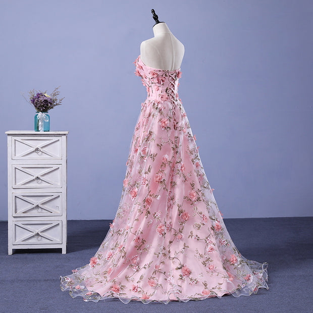 Floral Lace Strapless Gown