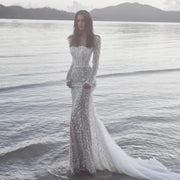 Pearl Embroidery Mesh Maxi Gown