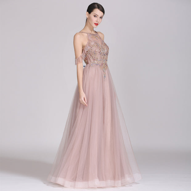 Gilded Bloom: The Beaded Tulle Maxi Gown