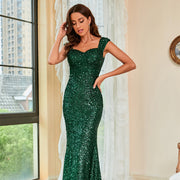 Emerald Allure: The Sequin Mermaid Maxi Dress