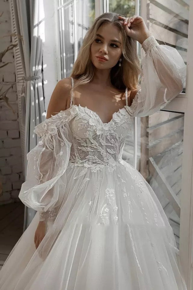 Puff Sleeve Off Shoulder Wedding Dress