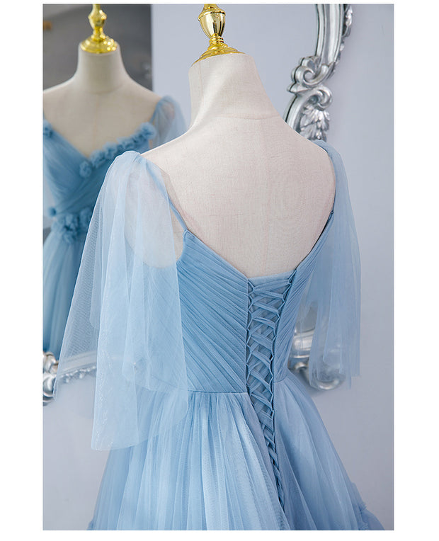 Serene Azure: The Tiered Tulle Maxi Gown
