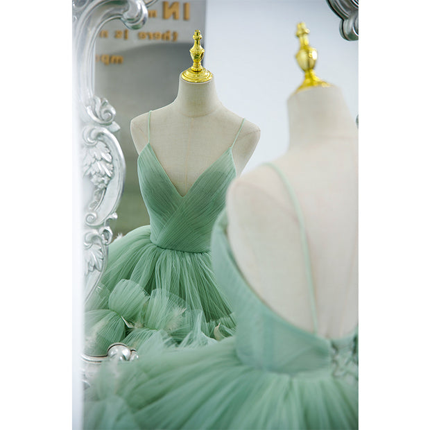 The Tiered Tulle Maxi Green Dress