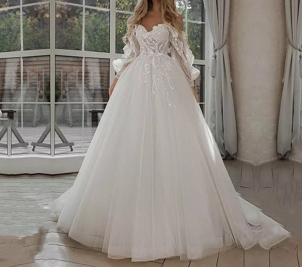 Puff Sleeve Off Shoulder Wedding Dress