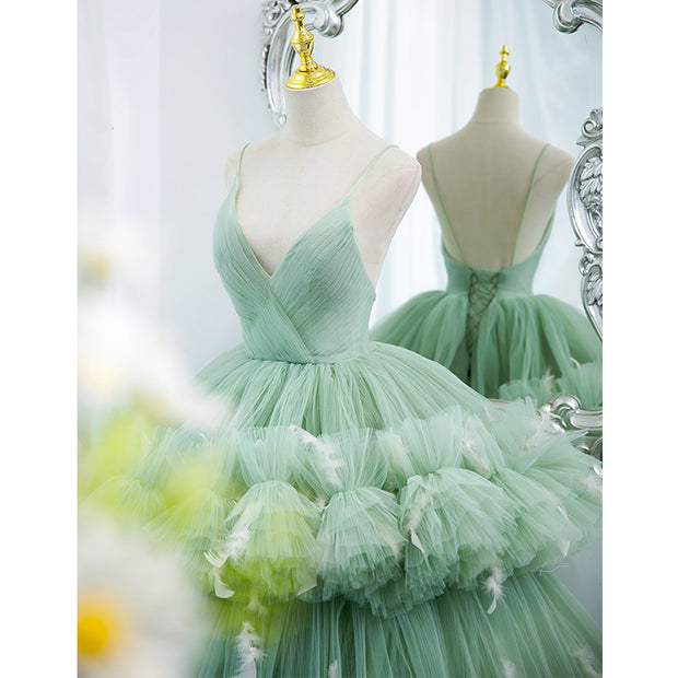 The Tiered Tulle Maxi Green Dress