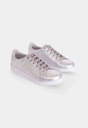 Women's Leather Sneakers - Metallic Silver