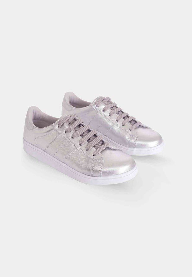 Women's Leather Sneakers - Metallic Silver