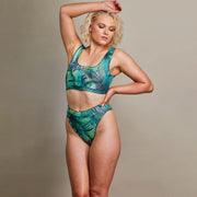 Tan Through Crop Top Bikini Set - Tropical Palm Green